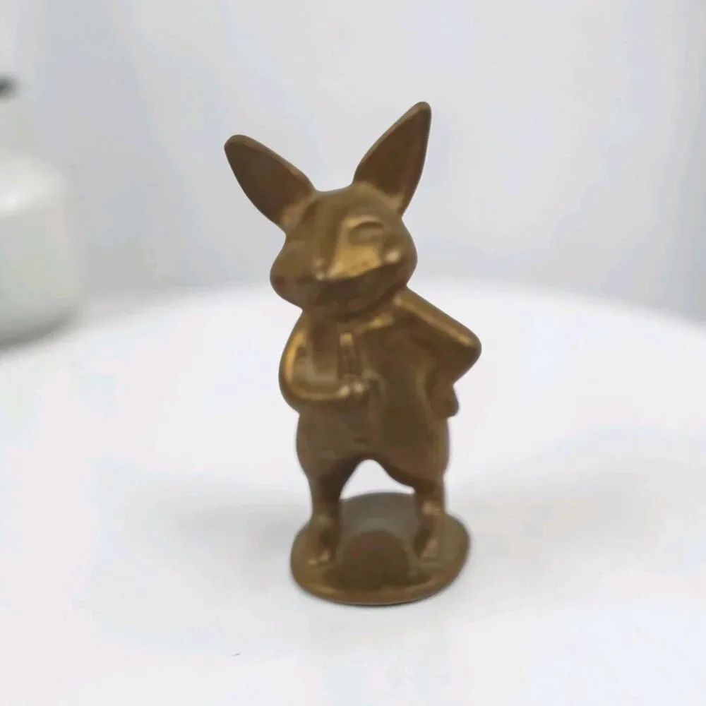 Canadianna Brass Anthropomorphic Bunny Rabbit With Carrot Minature Figurine Vtg